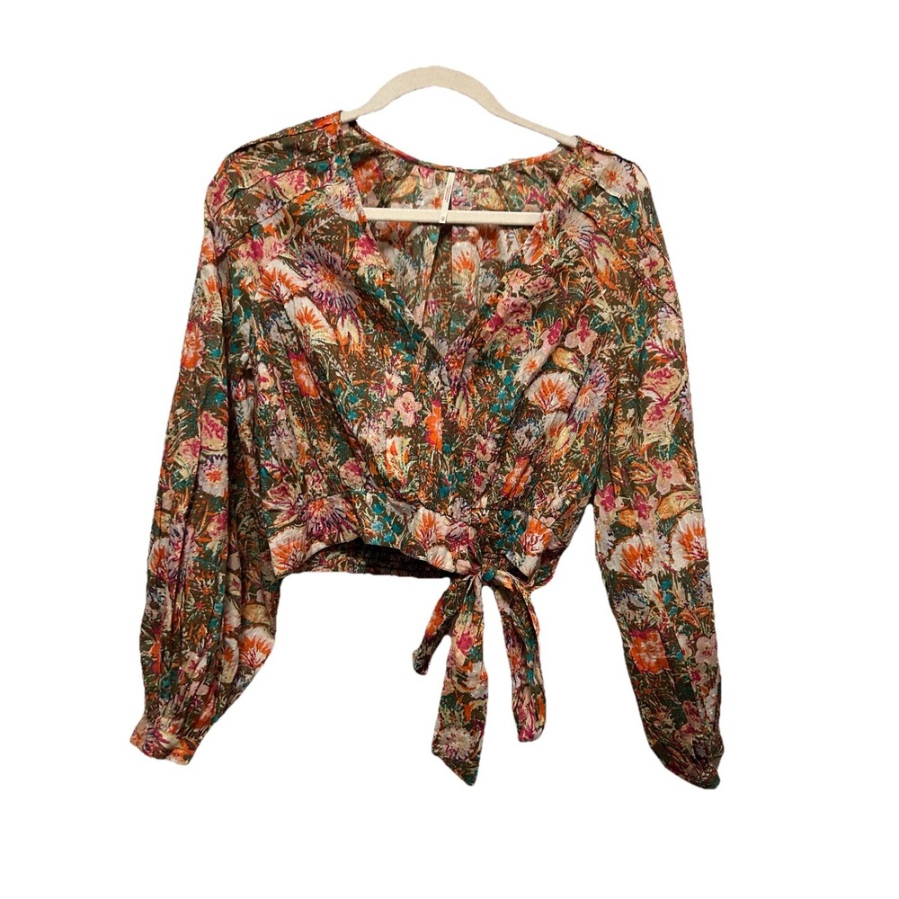 Free People Party Playlist Wrap Top XS NWT Green Floral‎ Boho Fairycore Blouse